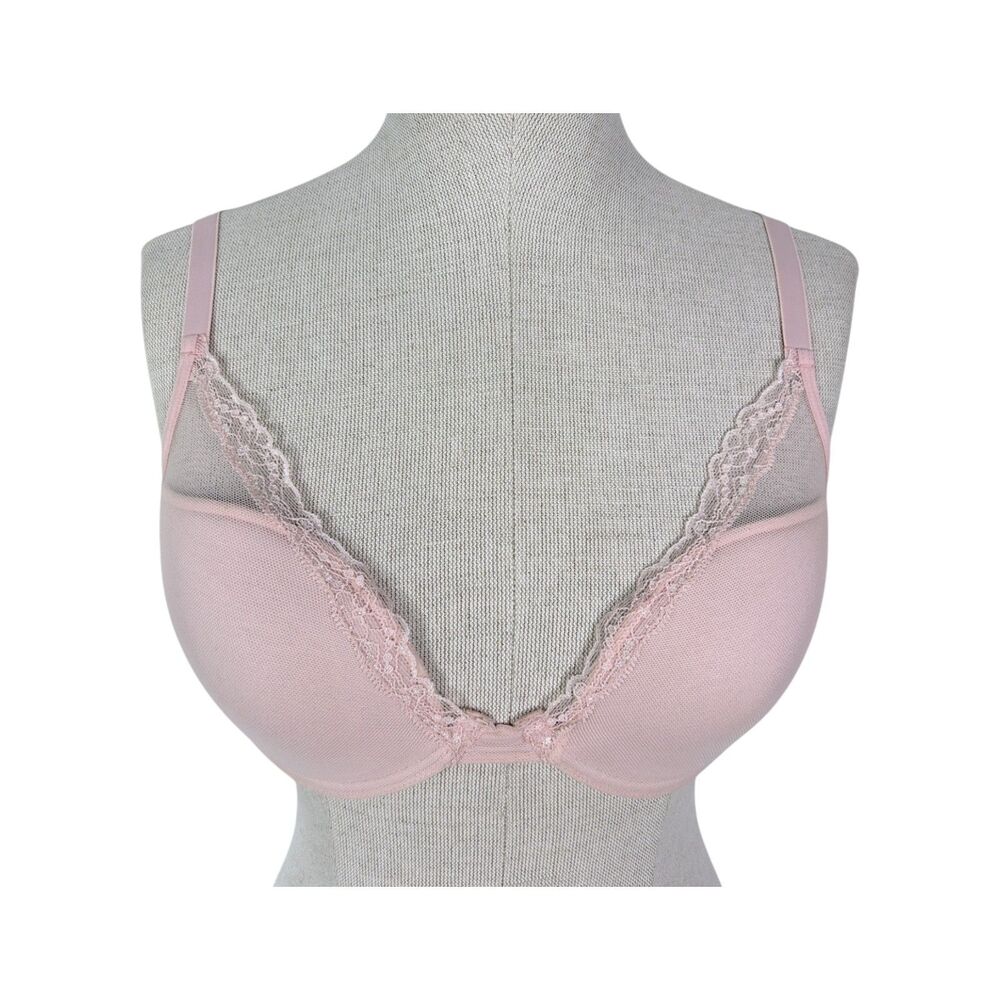 Pepper Laidback Lace Bra sz 36B * Soft Baby Pink Underwire Mesh Overlay